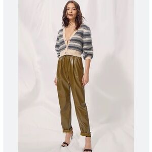 Aritzia Striped Wool Fair Isle Cardigan in Cream and Gray